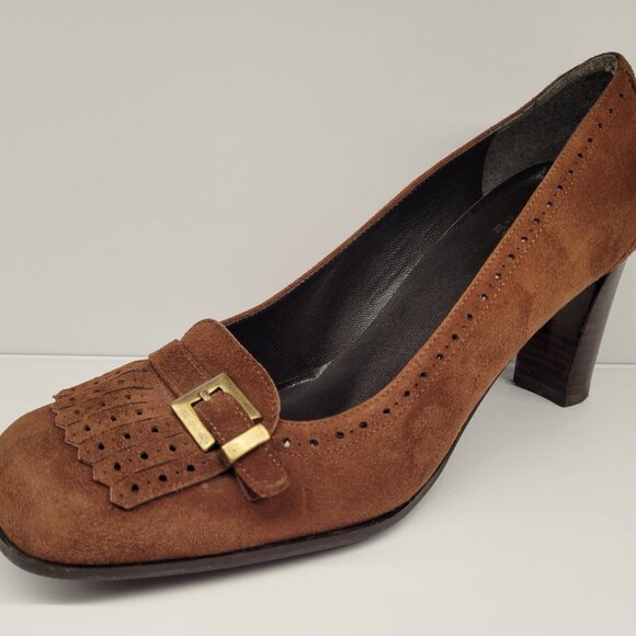 Stuart Weitzman Brown Suede Buckle Heels – Size 8 - Picture 4 of 10